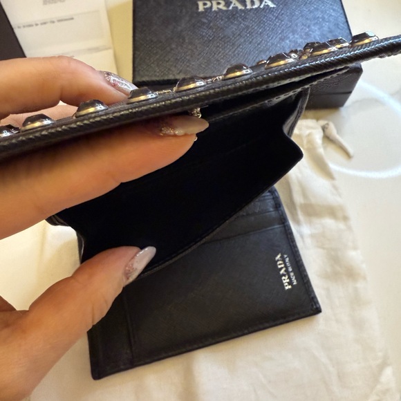 Authentic Prada Saffiano Leather With Rhinestone Black Wallet - Picture 6 of 10